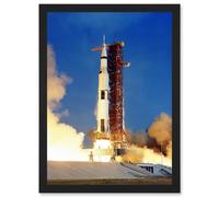 Space Nasa Apollo 11 Rocket Launch Lift Off Photo USA Moon Mission Artwork Framed Wall Art Print A4 Artery8 Black One Size