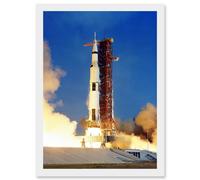 Artery8 Space Nasa Apollo 11 Rocket Launch Lift Off-Photo USA Moon Mission Artwork Framed Wall Art Print A4 in White Artery8 White