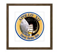 Artery8 Space NASA Apollo 12 Mission Emblem Badge Patch 8X8 Inch Square Wooden Framed Wall Art Print Picture with Mount in Brown Artery8 Brown
