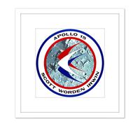 Artery8 Space NASA Apollo 15 Mission Emblem Badge Patch 8X8 Inch Square Wooden Framed Wall Art Print Picture with Mount in White Artery8 White