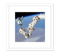 Artery8 Space NASA Astronaut Canadarm2 Space Station Photo 8X8 Inch Square Wooden Framed Wall Art Print Picture with Mount in White Artery8 White