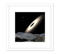 Artery8 Space NASA Binary Red Dwarf Stars Illustration 8X8 Inch Square Wooden Framed Wall Art Print Picture with Mount in White Artery8 White
