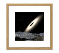 Artery8 Space NASA Binary Red Dwarf Stars Illustration 8X8 Inch Square Wooden Framed Wall Art Print Picture with Mount in Light Oak Artery8 Light Oak