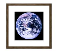 Artery8 Space NASA Earth Apollo 17 Blue Marble Photograph 8X8 Inch Square Wooden Framed Wall Art Print Picture with Mount in Brown Artery8 Brown