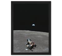 Space NASA Earth Moon Lunar Landing Module Earth USA Photo Artwork Framed Wall Art Print A4 Artery8 Black One Size