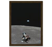Space NASA Earth Moon Lunar Landing Module Earth USA Photo Artwork Framed Wall Art Print A4 Artery8 Brown One Size