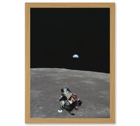 Artery8 Space NASA Earth Moon Lunar Landing Module Earth USA Photo Artwork Framed Wall Art Print A4