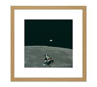 Artery8 Space NASA Earth Moon Lunar Module Mars Photo 8X8 Inch Square Wooden Framed Wall Art Print Picture with Mount