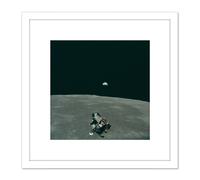 Artery8 Space NASA Earth Moon Lunar Module Mars Photo 8X8 Inch Square Wooden Framed Wall Art Print Picture with Mount in White Artery8 White