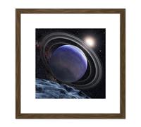 Artery8 Space NASA ESA Giant Planet HR8799b Rings Illustration 8X8 Inch Square Wooden Framed Wall Art Print Picture with Mount in Brown Artery8 Brown