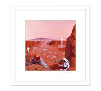 Artery8 Space NASA Exploring Surface Mars Concept Illustration 8X8 Inch Square Wooden Framed Wall Art Print Picture with Mount in White Artery8 White