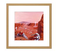 Artery8 Space NASA Exploring Surface Mars Concept Illustration 8X8 Inch Square Wooden Framed Wall Art Print Picture with Mount in Light Oak Artery8 Light Oak