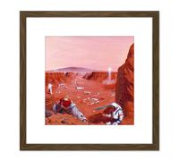 Artery8 Space NASA Exploring Surface Mars Concept Illustration 8X8 Inch Square Wooden Framed Wall Art Print Picture with Mount in Brown Artery8 Brown