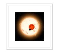 Artery8 Space NASA Planet Kepler-16 Red Dwarf Star Illustration 8X8 Inch Square Wooden Framed Wall Art Print Picture with Mount in White Artery8 White
