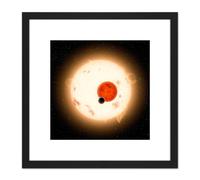 Artery8 Space NASA Planet Kepler-16 Red Dwarf Star Illustration 8X8 Inch Square Wooden Framed Wall Art Print Picture with Mount in Black Artery8 Black