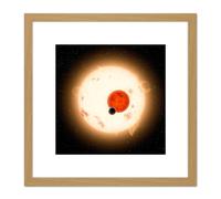 Artery8 Space NASA Planet Kepler-16 Red Dwarf Star Illustration 8X8 Inch Square Wooden Framed Wall Art Print Picture with Mount in Light Oak Artery8 Light Oak