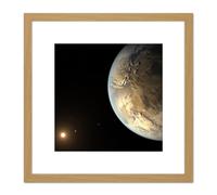 Artery8 Space NASA Planet Kepler186f Orbiting Star Illustration 8X8 Inch Square Wooden Framed Wall Art Print Picture with Mount in Light Oak Artery8 Light Oak