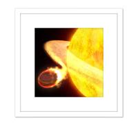 Artery8 Space NASA Planet WASP-12b Being Eaten By Star Concept 8X8 Inch Square Wooden Framed Wall Art Print Picture with Mount in White Artery8 White
