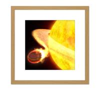 Artery8 Space NASA Planet WASP-12b Being Eaten By Star Concept 8X8 Inch Square Wooden Framed Wall Art Print Picture with Mount in Light Oak Artery8 Light Oak