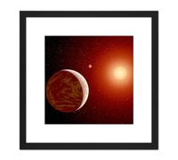 Artery8 Space NASA Planets Around Red Star Concept Illustration 8X8 Inch Square Wooden Framed Wall Art Print Picture with Mount in Black Artery8 Black