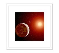 Artery8 Space NASA Planets Around Red Star Concept Illustration 9X9 Inch Square Wooden Framed Wall Art Print Picture with Mount