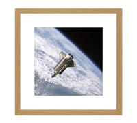 Artery8 Space NASA Shuttle Atlantis Over Earth Photo 8X8 Inch Square Wooden Framed Wall Art Print Picture with Mount in Light Oak Artery8 Light Oak