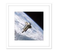 Artery8 Space NASA Shuttle Atlantis Over Earth Photo 8X8 Inch Square Wooden Framed Wall Art Print Picture with Mount in White Artery8 White