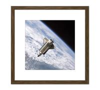 Artery8 Space NASA Shuttle Atlantis Over Earth Photo 8X8 Inch Square Wooden Framed Wall Art Print Picture with Mount in Brown Artery8 Brown