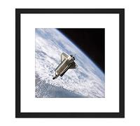Artery8 Space NASA Shuttle Atlantis Over Earth Photo 8X8 Inch Square Wooden Framed Wall Art Print Picture with Mount