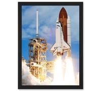 Space Nasa Shuttle Discovery Rocket Launch USA Photo Artwork Framed Wall Art Print A4 Artery8 Black One Size