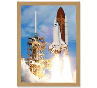 Space Nasa Shuttle Discovery Rocket Launch USA Photo Artwork Framed Wall Art Print A4 Artery8 Light Oak One Size