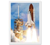 Artery8 Space Nasa Shuttle Discovery Rocket Launch USA Photo Artwork Framed Wall Art Print A4 in White Artery8 White