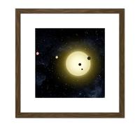 Artery8 Space NASA Star Kepler11 Planet System Illustration 8X8 Inch Square Wooden Framed Wall Art Print Picture with Mount in Brown Artery8 Brown