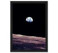 Artery8 Space Photo Planet Earth From Moon Surface Landscape USA A4 Artwork Framed Wall Art Print