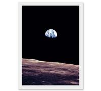 Artery8 Space Photo Planet Earth From Moon Surface Landscape USA A4 Artwork Framed Wall Art Print in White Artery8 White