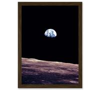 Artery8 Space Photo Planet Earth From Moon Surface Landscape USA A4 Artwork Framed Wall Art Print in Brown Artery8 Brown