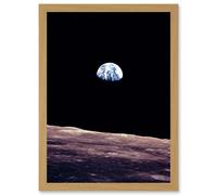 Space Photo Planet Earth From Moon Surface Landscape USA A4 Artwork Framed Wall Art Print Artery8 Light Oak One Size
