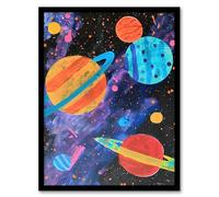 Artery8 Space Planets and Stars Colourful Child Painting Nursery Kids Bedroom Artwork Framed Wall Art Print 18X24 Inch