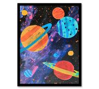 Artery8 Space Planets and Stars Colourful Child Painting Nursery Kids Bedroom Artwork Framed Wall Art Print A4