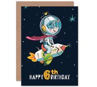 Artery8 Space Rocket Astronaut 6th Birthday Greetings Card in Dark Blue Artery8 Dark Blue