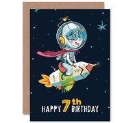 Artery8 Space Rocket Astronaut 7th Birthday Greetings Card in Dark Blue Artery8 Dark Blue