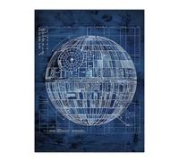 Space Station Blueprint Star Design Death Wall Art Print Artery8 Blue W24 inch x H32 inch