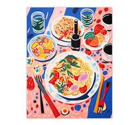 Artery8 Spaghetti Pasta Night Henri Matisse Style Painting Large Wall Art Poster Print Thick Paper 18X24 Inch