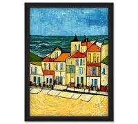 Artery8 Spain Costa Brava Seaside Van Gogh Style Modern Artwork Framed Wall Art Print A4 in Black Artery8 Black