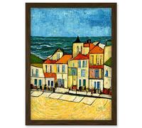Artery8 Spain Costa Brava Seaside Van Gogh Style Modern Artwork Framed Wall Art Print A4 in Brown Artery8 Brown