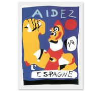 Artery8 Spanish Civil War Miro Aid Vintage Advert Blue Yellow Espagne A4 Artwork Framed Wall Art Print