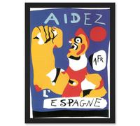 Artery8 Spanish Civil War Miro Aid Vintage Advert Blue Yellow Espagne A4 Artwork Framed Wall Art Print in Black Artery8 Black