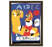 Artery8 Spanish Civil War Miro Aid Vintage Advert Blue Yellow Espagne A4 Artwork Framed Wall Art Print