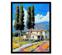 Artery8 Spanish Countryside House Summer Landscape Travel Living Room Artwork Framed Wall Art Print A4