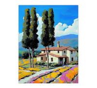 Artery8 Unframed Wall Art Spanish Countryside House Summer Landscape Travel - 12X16 Inch